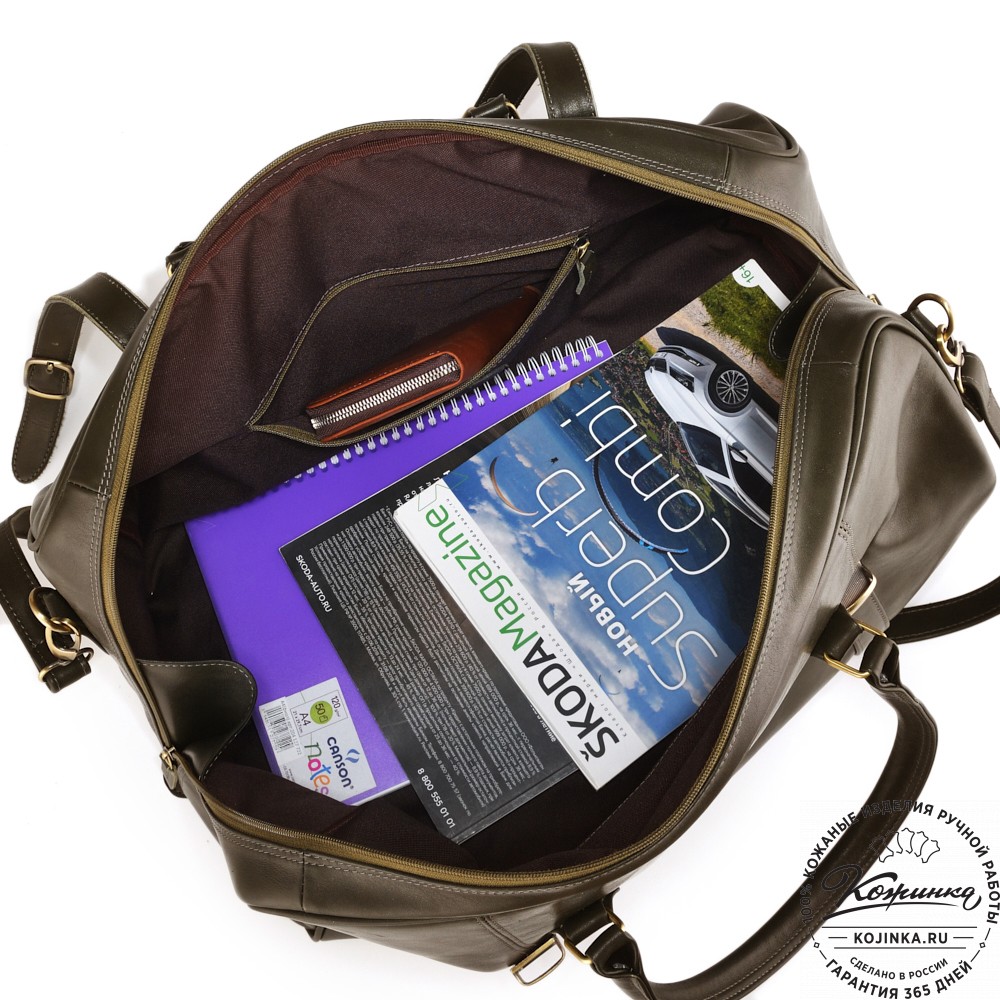 Кожаная дорожная сумка "Филипп" (хаки гладкая кожа)